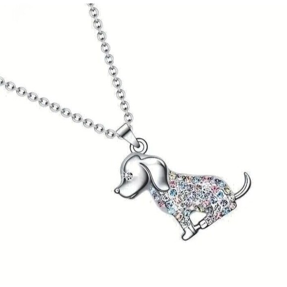 RAINBOW Rhinestones Puppy Dog Necklace Women Men Teens - Picture 5 of 5